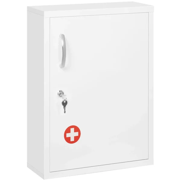 Apothekerskast wandmontage afsluitbaar met 2 sleutels van staal in wit 40x15x53,5cm voor badkamer & keuken 1
