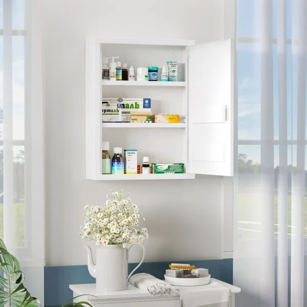 Apothekerskast wandmontage afsluitbaar met 2 sleutels van staal in wit 40x15x53,5cm voor badkamer & keuken 2