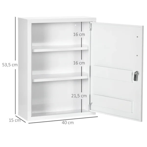 Apothekerskast wandmontage afsluitbaar met 2 sleutels van staal in wit 40x15x53,5cm voor badkamer & keuken 4