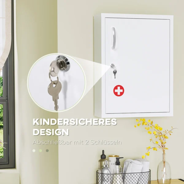Apothekerskast wandmontage afsluitbaar met 2 sleutels van staal in wit 40x15x53,5cm voor badkamer & keuken 5