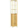 Badkamerkast bambus, 34 x 30 x 173 cm, met 3 open vakken en 1 kast, kantelbeveiliging, handgreepopening, vrijstaand, kleine ruimtes, natuur 1