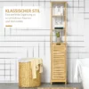 Badkamerkast bambus, 34 x 30 x 173 cm, met 3 open vakken en 1 kast, kantelbeveiliging, handgreepopening, vrijstaand, kleine ruimtes, natuur 5