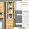 Badkamerkast bambus, 34 x 30 x 173 cm, met 3 open vakken en 1 kast, kantelbeveiliging, handgreepopening, vrijstaand, kleine ruimtes, natuur 6