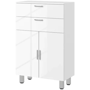 Badkamerkast bijzetkast met 2 hoogglans witte laden, deur, badkamerkast met verstelbaar rek, opbergkast voor woonkamer 60 x 30 x 93 cm 1