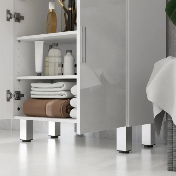 Badkamerkast bijzetkast met 2 hoogglans witte laden, deur, badkamerkast met verstelbaar rek, opbergkast voor woonkamer 60 x 30 x 93 cm 10