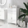 Badkamerkast bijzetkast met 2 hoogglans witte laden, deur, badkamerkast met verstelbaar rek, opbergkast voor woonkamer 60 x 30 x 93 cm 2