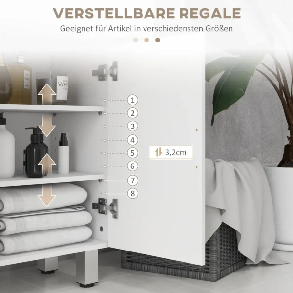 Badkamerkast bijzetkast met 2 hoogglans witte laden, deur, badkamerkast met verstelbaar rek, opbergkast voor woonkamer 60 x 30 x 93 cm 6