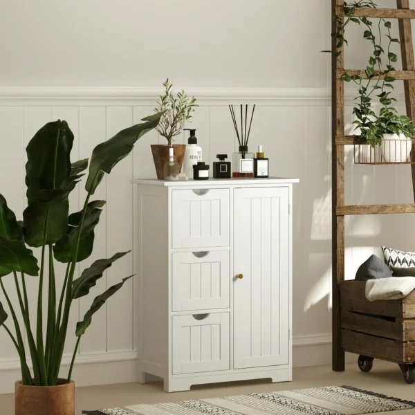Badkamerkast bijzettafel met 3 lades, badkamerkast met verstelbaar rek, voor badkamer, woonkamer 60 x 30 x 80 cm wit 2