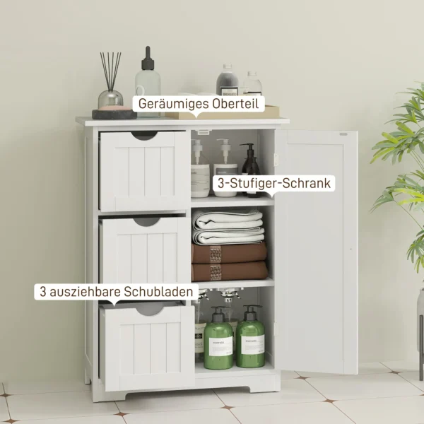 Badkamerkast bijzettafel met 3 lades, badkamerkast met verstelbaar rek, voor badkamer, woonkamer 60 x 30 x 80 cm wit 5