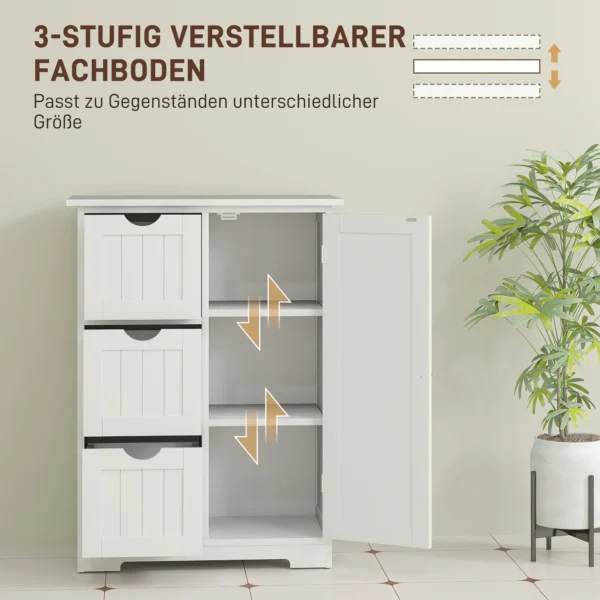 Badkamerkast bijzettafel met 3 lades, badkamerkast met verstelbaar rek, voor badkamer, woonkamer 60 x 30 x 80 cm wit 6