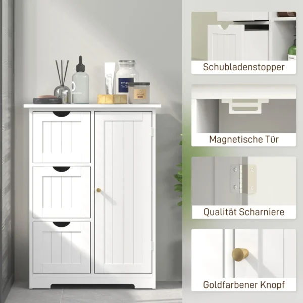Badkamerkast bijzettafel met 3 lades, badkamerkast met verstelbaar rek, voor badkamer, woonkamer 60 x 30 x 80 cm wit 8