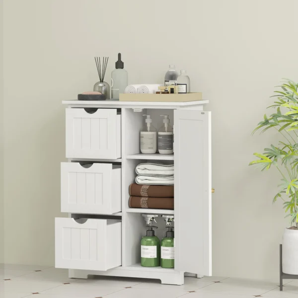 Badkamerkast bijzettafel met 3 lades, badkamerkast met verstelbaar rek, voor badkamer, woonkamer 60 x 30 x 80 cm wit 9