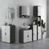 Badkamerkast bijzettafel met dubbele deur badkast met verstelbare planken, opbergkast voor woonkamer 60 x 30 x 82 cm grijs 2
