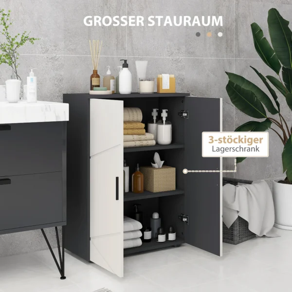 Badkamerkast bijzettafel met dubbele deur badkast met verstelbare planken, opbergkast voor woonkamer 60 x 30 x 82 cm grijs 5