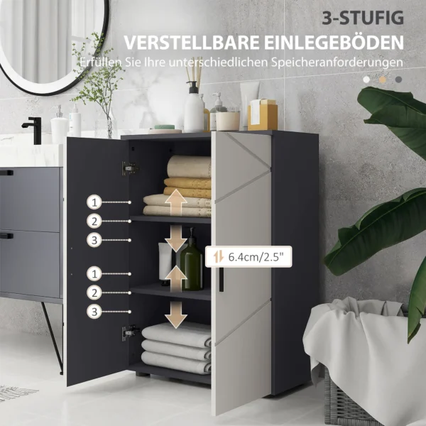 Badkamerkast bijzettafel met dubbele deur badkast met verstelbare planken, opbergkast voor woonkamer 60 x 30 x 82 cm grijs 6