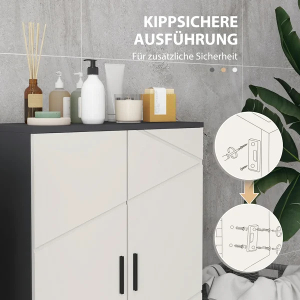 Badkamerkast bijzettafel met dubbele deur badkast met verstelbare planken, opbergkast voor woonkamer 60 x 30 x 82 cm grijs 7
