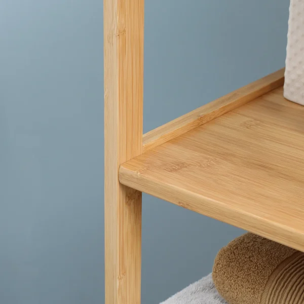 Badkamerkast hoge kast van bamboe met 3 planken en 2 lades, kantelbeveiliging, multifunctionele bijzetkast voor badkamer 10
