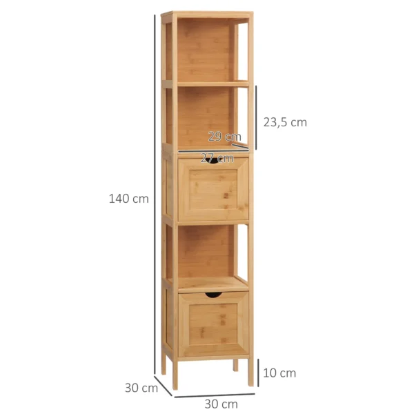 Badkamerkast hoge kast van bamboe met 3 planken en 2 lades, kantelbeveiliging, multifunctionele bijzetkast voor badkamer 4