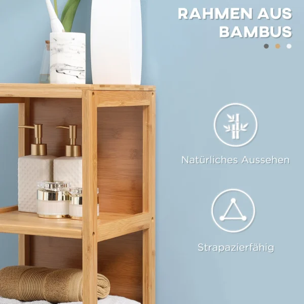 Badkamerkast hoge kast van bamboe met 3 planken en 2 lades, kantelbeveiliging, multifunctionele bijzetkast voor badkamer 6