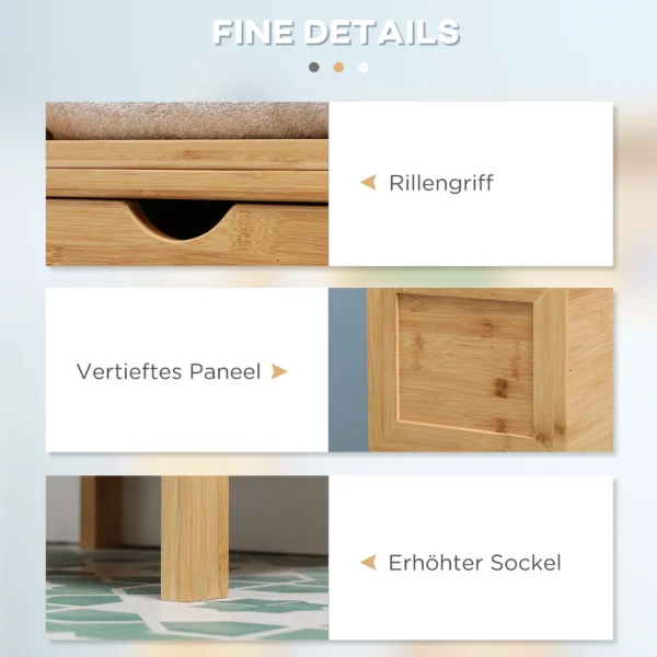 Badkamerkast hoge kast van bamboe met 3 planken en 2 lades, kantelbeveiliging, multifunctionele bijzetkast voor badkamer 7