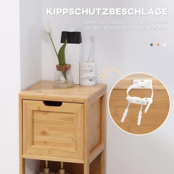 Badkamerkast opslagkast van bamboe met 2 lades onderkast kantelbeveiliging in landelijke stijl bijzetkast 8