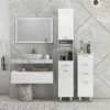 Badkamerkast smal, hoge kast toiletkast met hoogglanswit lade, verstelbare plank en 2 open vakken, voor kleine ruimtes badkamer 30 x 30 x 180 cm wit 8