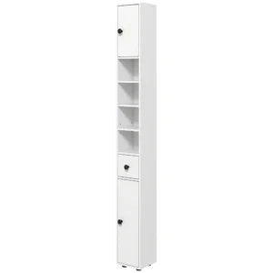 Badkamerkast smal, hoge kast toiletkast met lade en 4 open vakken, badkamerkast voor kleine ruimtes badkamer, woonkamer 20 x 20 x 180 cm wit 1