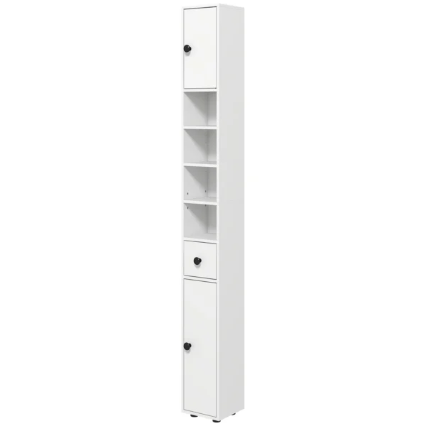 Badkamerkast smal, hoge kast toiletkast met lade en 4 open vakken, badkamerkast voor kleine ruimtes badkamer, woonkamer 20 x 20 x 180 cm wit 1