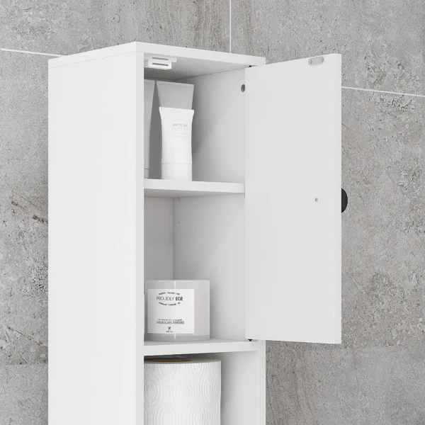 Badkamerkast smal, hoge kast toiletkast met lade en 4 open vakken, badkamerkast voor kleine ruimtes badkamer, woonkamer 20 x 20 x 180 cm wit 10