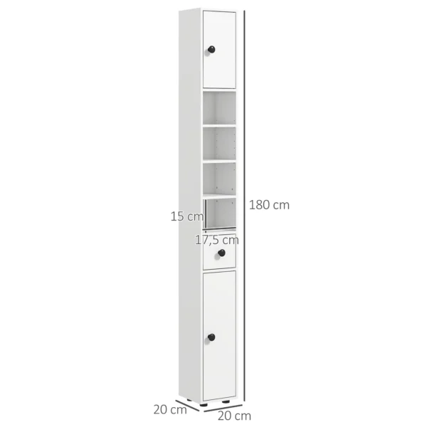 Badkamerkast smal, hoge kast toiletkast met lade en 4 open vakken, badkamerkast voor kleine ruimtes badkamer, woonkamer 20 x 20 x 180 cm wit 4