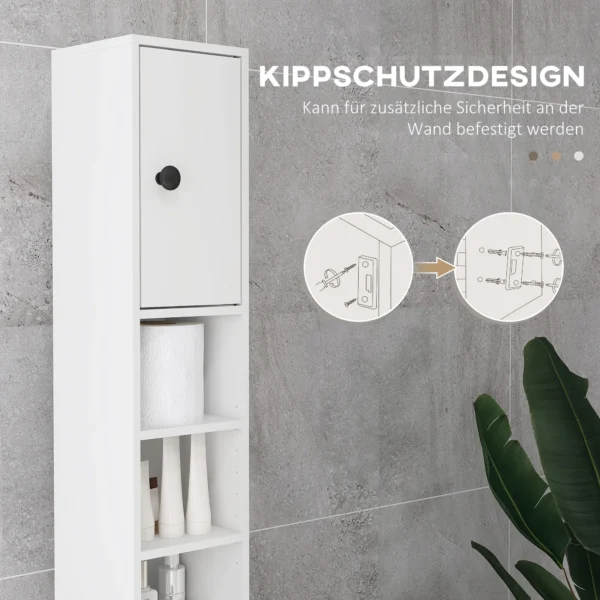 Badkamerkast smal, hoge kast toiletkast met lade en 4 open vakken, badkamerkast voor kleine ruimtes badkamer, woonkamer 20 x 20 x 180 cm wit 6
