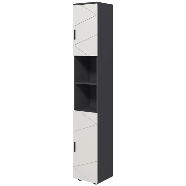 Badkamerkast smal, hoge kast toiletkast met verstelbaar rek en 2 open vakken, badkamerkast voor kleine ruimtes badkamer, woonkamer 30 x 30 x 183 cm grijs 1