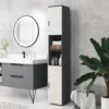 Badkamerkast smal, hoge kast toiletkast met verstelbaar rek en 2 open vakken, badkamerkast voor kleine ruimtes badkamer, woonkamer 30 x 30 x 183 cm grijs 2