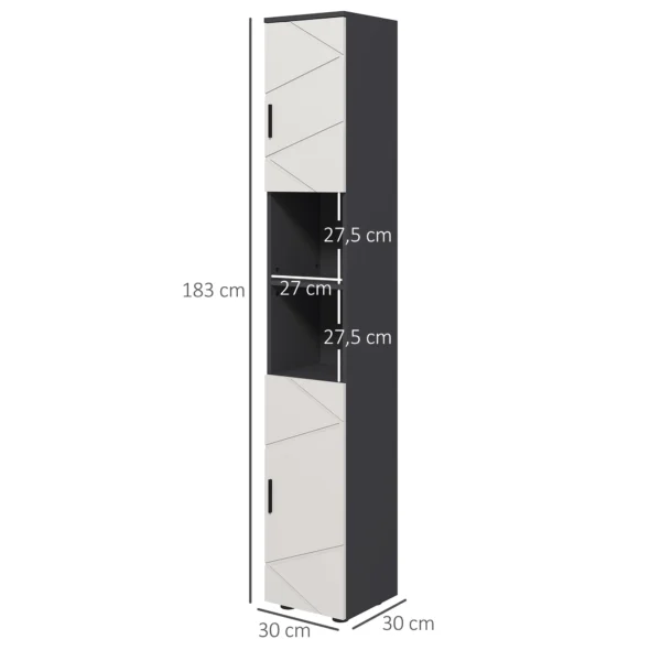 Badkamerkast smal, hoge kast toiletkast met verstelbaar rek en 2 open vakken, badkamerkast voor kleine ruimtes badkamer, woonkamer 30 x 30 x 183 cm grijs 4