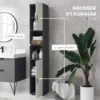 Badkamerkast smal, hoge kast toiletkast met verstelbaar rek en 2 open vakken, badkamerkast voor kleine ruimtes badkamer, woonkamer 30 x 30 x 183 cm grijs 5