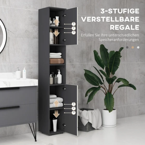 Badkamerkast smal, hoge kast toiletkast met verstelbaar rek en 2 open vakken, badkamerkast voor kleine ruimtes badkamer, woonkamer 30 x 30 x 183 cm grijs 6
