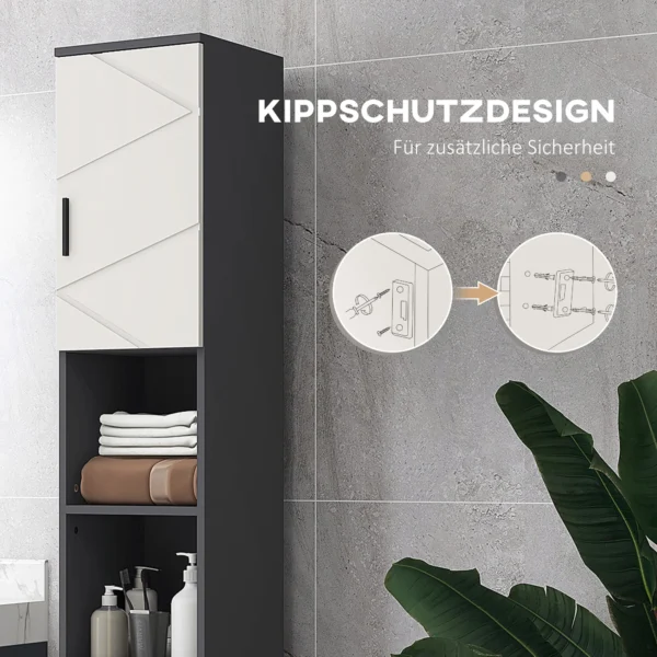 Badkamerkast smal, hoge kast toiletkast met verstelbaar rek en 2 open vakken, badkamerkast voor kleine ruimtes badkamer, woonkamer 30 x 30 x 183 cm grijs 7