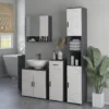 Badkamerkast smal, hoge kast toiletkast met verstelbaar rek en 2 open vakken, badkamerkast voor kleine ruimtes badkamer, woonkamer 30 x 30 x 183 cm grijs 8