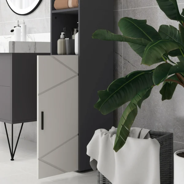 Badkamerkast smal, hoge kast toiletkast met verstelbaar rek en 2 open vakken, badkamerkast voor kleine ruimtes badkamer, woonkamer 30 x 30 x 183 cm grijs 9