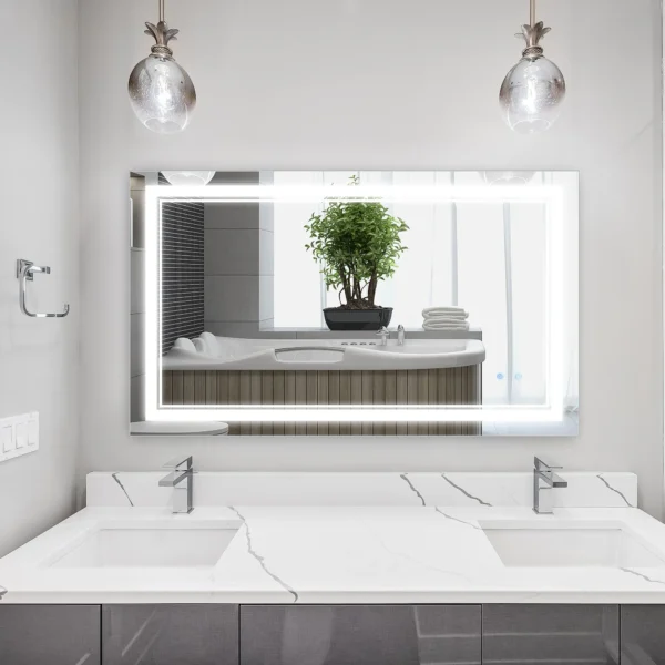 Badkamerspiegel met led verlichting 100x60cm, waterdicht ip44, aanraakschakelaar, 3 lichtkleuren voor moderne badkamer 10