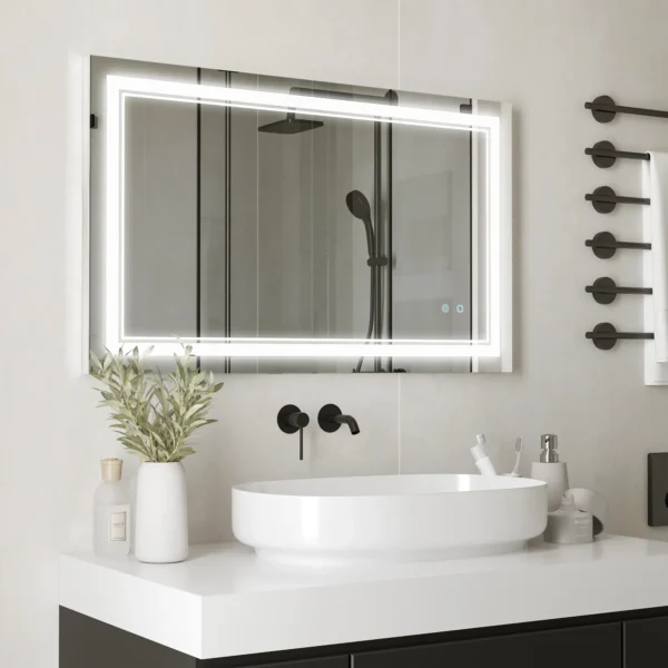 Badkamerspiegel met led verlichting 100x60cm, waterdicht ip44, aanraakschakelaar, 3 lichtkleuren voor moderne badkamer 2