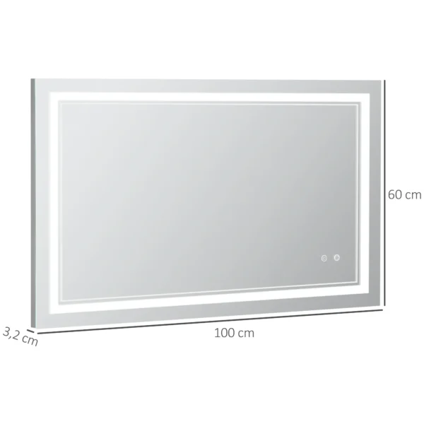 Badkamerspiegel met led verlichting 100x60cm, waterdicht ip44, aanraakschakelaar, 3 lichtkleuren voor moderne badkamer 4