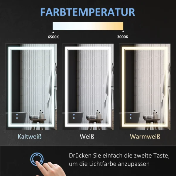 Badkamerspiegel met led verlichting 100x60cm, waterdicht ip44, aanraakschakelaar, 3 lichtkleuren voor moderne badkamer 7