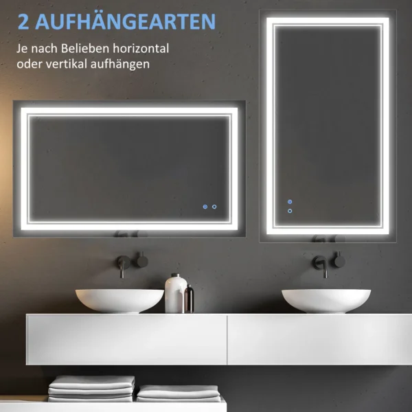 Badkamerspiegel met led verlichting 100x60cm, waterdicht ip44, aanraakschakelaar, 3 lichtkleuren voor moderne badkamer 8