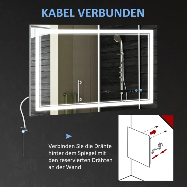 Badkamerspiegel met led verlichting 100x60cm, waterdicht ip44, aanraakschakelaar, 3 lichtkleuren voor moderne badkamer 9