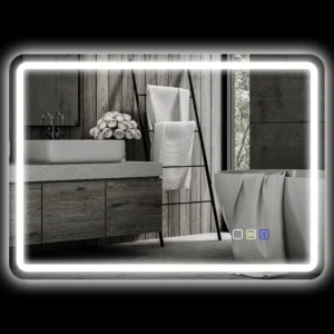 Badkamerspiegel met verlichting 50x70 cm led spiegel wandspiegel met bluetooth muziekfunctie touchschakelaar geheugenfunctie lichtspiegel beschlagvrij met 3 lichtkleuren zilver 1