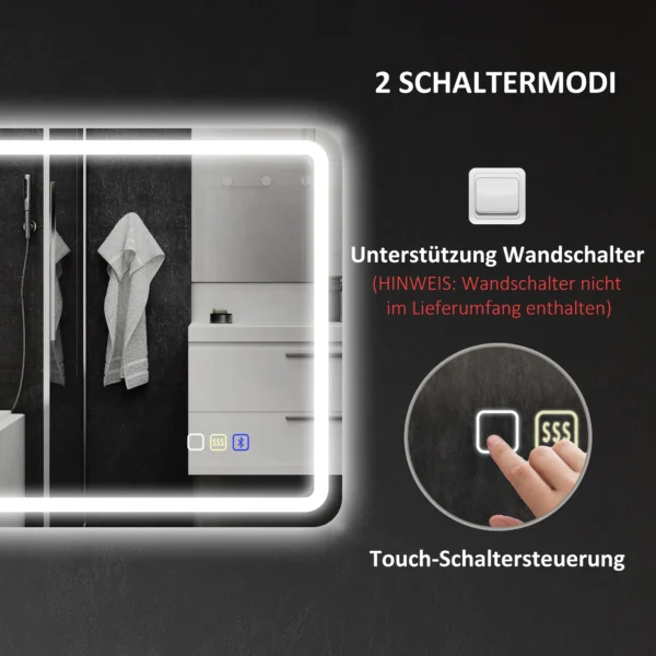 Badkamerspiegel met verlichting 50x70 cm led spiegel wandspiegel met bluetooth muziekfunctie touchschakelaar geheugenfunctie lichtspiegel beschlagvrij met 3 lichtkleuren zilver 10