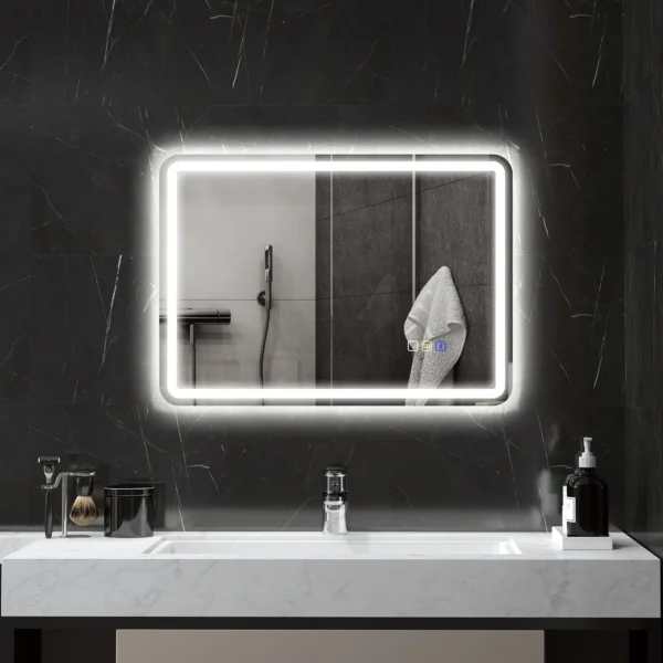 Badkamerspiegel met verlichting 50x70 cm led spiegel wandspiegel met bluetooth muziekfunctie touchschakelaar geheugenfunctie lichtspiegel beschlagvrij met 3 lichtkleuren zilver 2