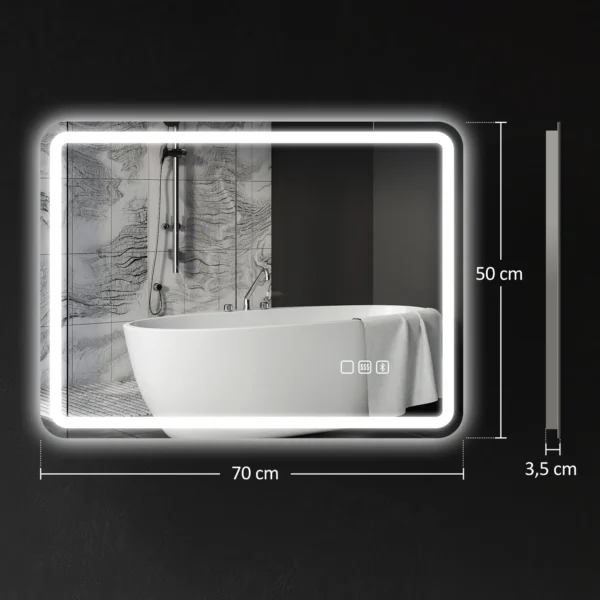 Badkamerspiegel met verlichting 50x70 cm led spiegel wandspiegel met bluetooth muziekfunctie touchschakelaar geheugenfunctie lichtspiegel beschlagvrij met 3 lichtkleuren zilver 4
