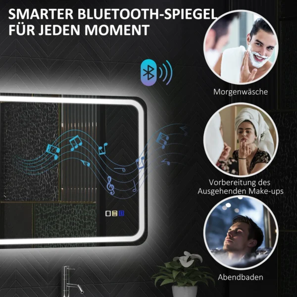 Badkamerspiegel met verlichting 50x70 cm led spiegel wandspiegel met bluetooth muziekfunctie touchschakelaar geheugenfunctie lichtspiegel beschlagvrij met 3 lichtkleuren zilver 6